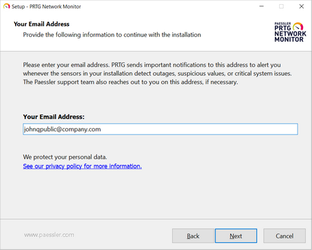 Setup Dialog: Your Email Address